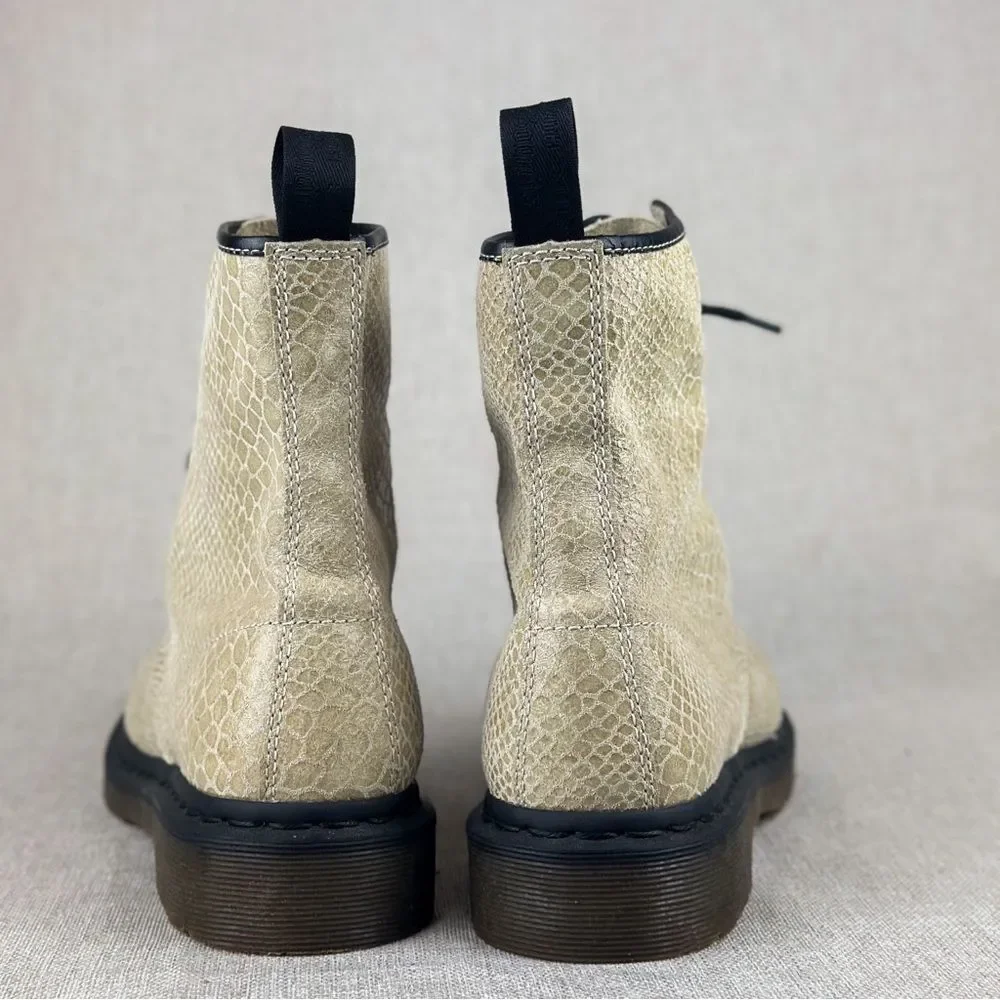 Dr. Martens Womens 1460W Tan Suede Snakeskin Combat Pascal Boots Size Women US 9 - Picture 4 of 16